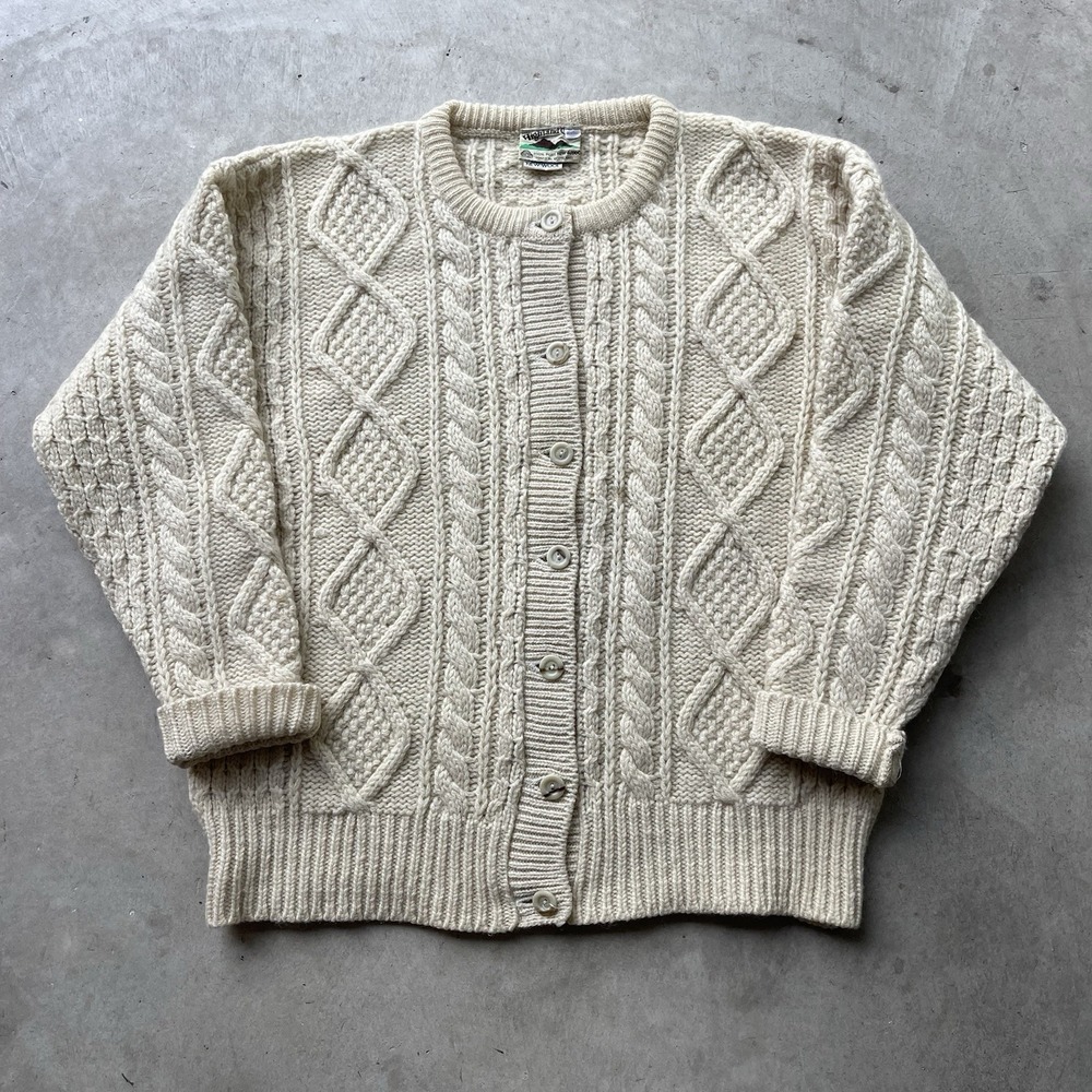 Vintage Highland Aran Scotland Cardigan Sweater Wool Fisherman Cable Knit Mens L